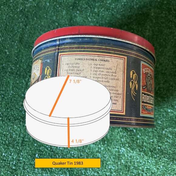 Pure Quaker Oats Limited Edition 1983 Vintage Tin Can Storage w/ Cookie Recipe - Picture 2 of 12